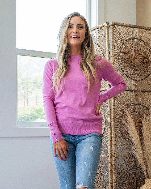 Staci Fine Knit Sweater with Button Detail - Pink