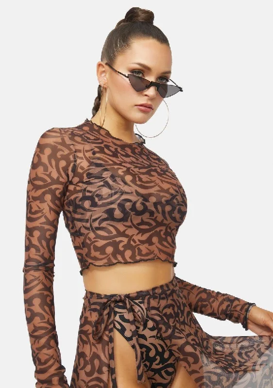 Fedra Tattoo Print Mesh Top