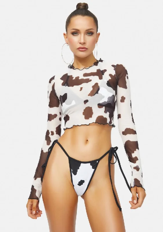 Fedra Cow Print Mesh Top