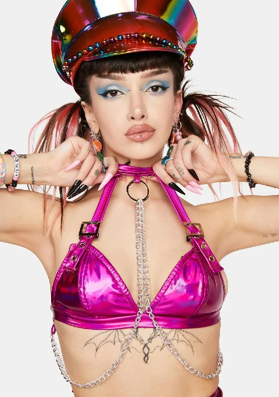 Fuschia Holo Chain Bra Top