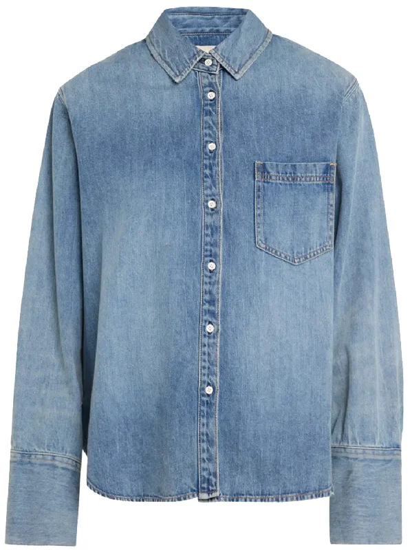 Alice + Olivia Women's Finely Oversized Denim Shirt, Sadie Light Vintage Blue