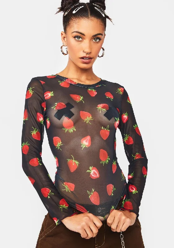 Strawberry Sheer Mesh Top