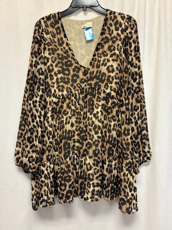 Top Long Sleeve By Melloday In Animal Print, Size: Xl