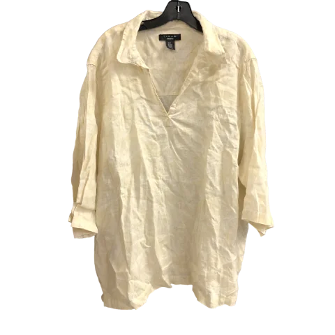 Top Short Sleeve By Tahari By Arthur Levine In Cream & White, Size: 3x