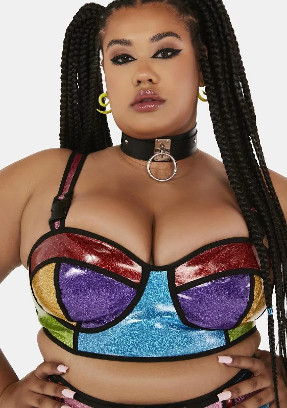 Plus Rainbow Runner Glitter Bra Top