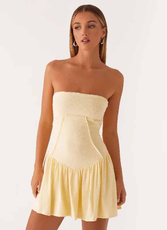 Larnie Linen Mini Dress - Lemon