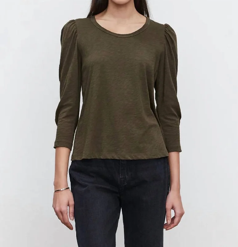 Wilda Slub Mutton Sleeve Tee In Thicket