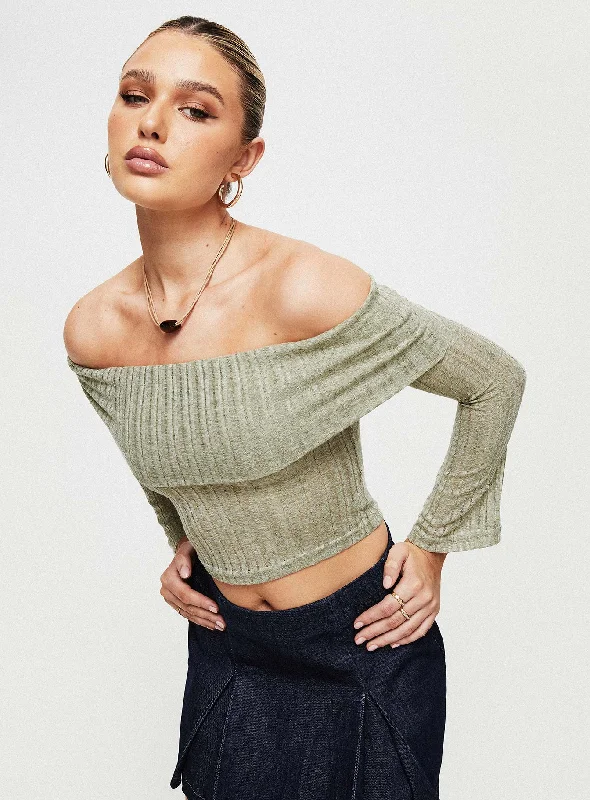 Vosti Off The Shoulder Top Olive