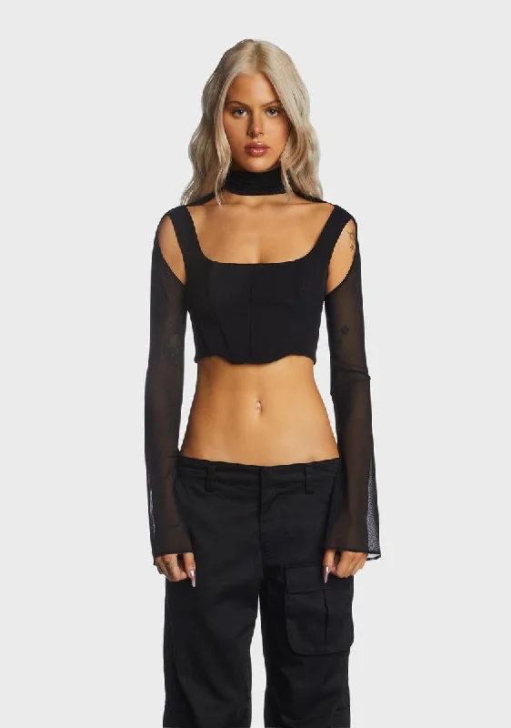 Black Crop Mesh Top