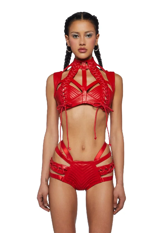 Rude Awakening Harness Bra Top - Ruby