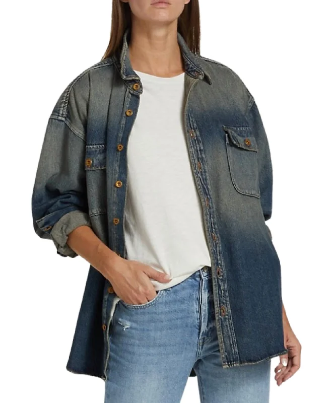 Busy Boyfriend Denim Shirt In Seine Wash