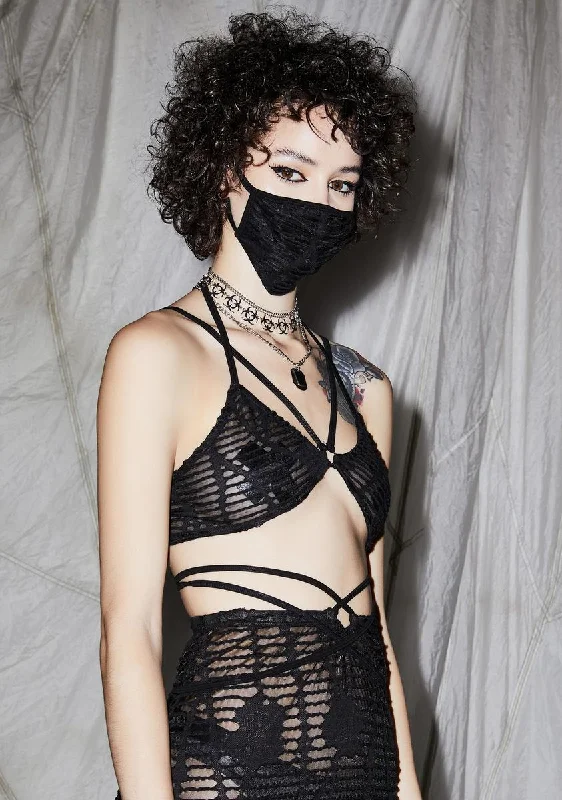 Reverb Sheer Matelasse Bra Top And Face Mask Set