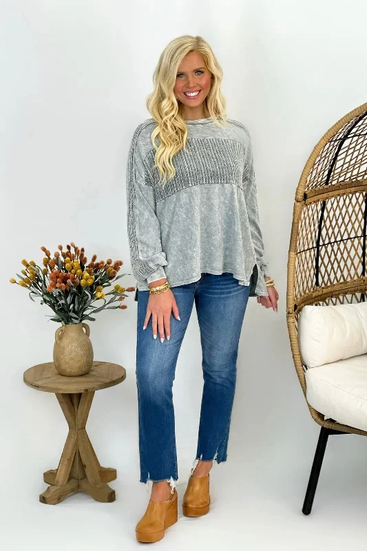 Silver Grey Knitted Low Gauge Rib Sweater Top