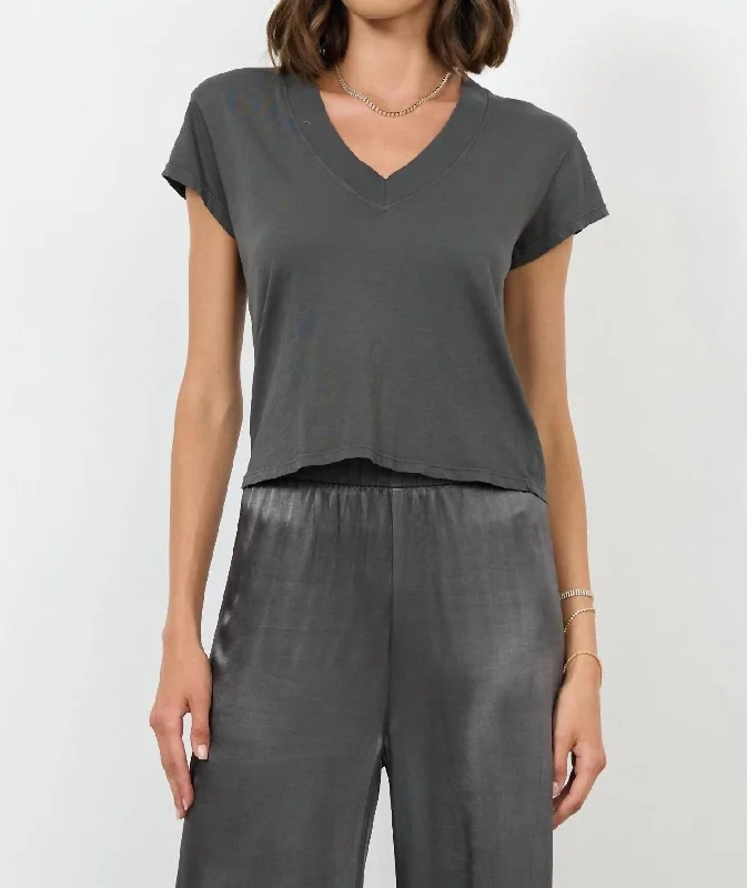 Suri Organic Deep V Tee In Raven