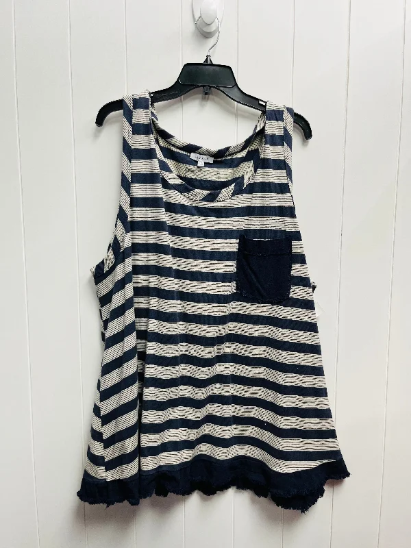 Tunic Sleeveless By White Birch In Blue & White, Size: 3x