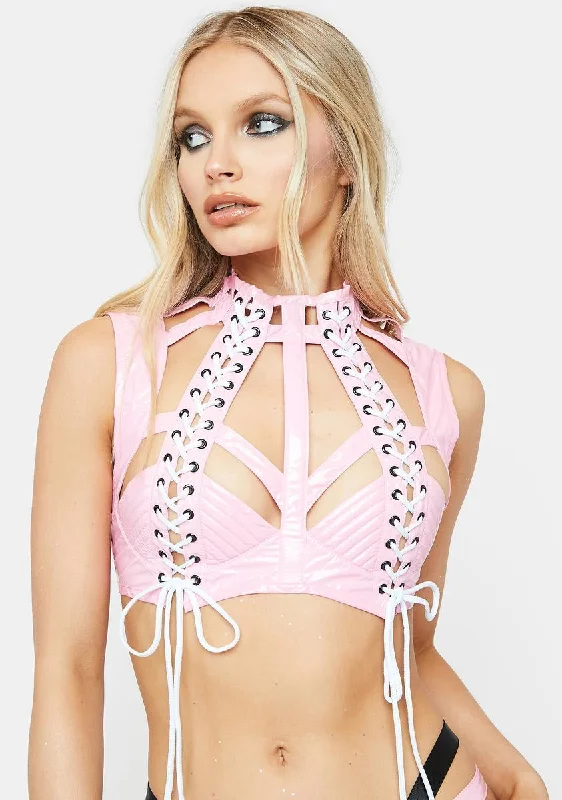 Rude Awakening Harness Bra Top - Pink Opal