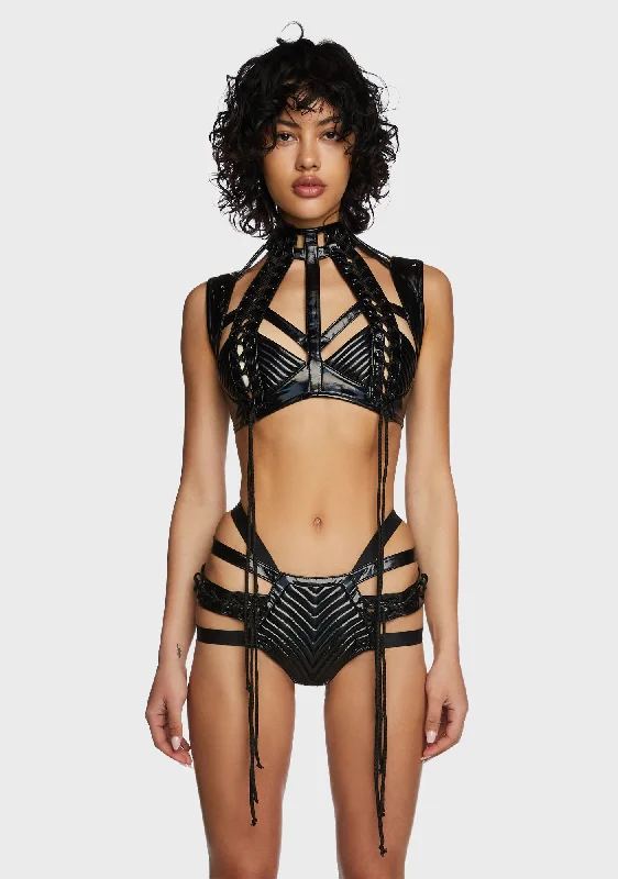 Rude Awakening Harness Bra Top - Black Holo