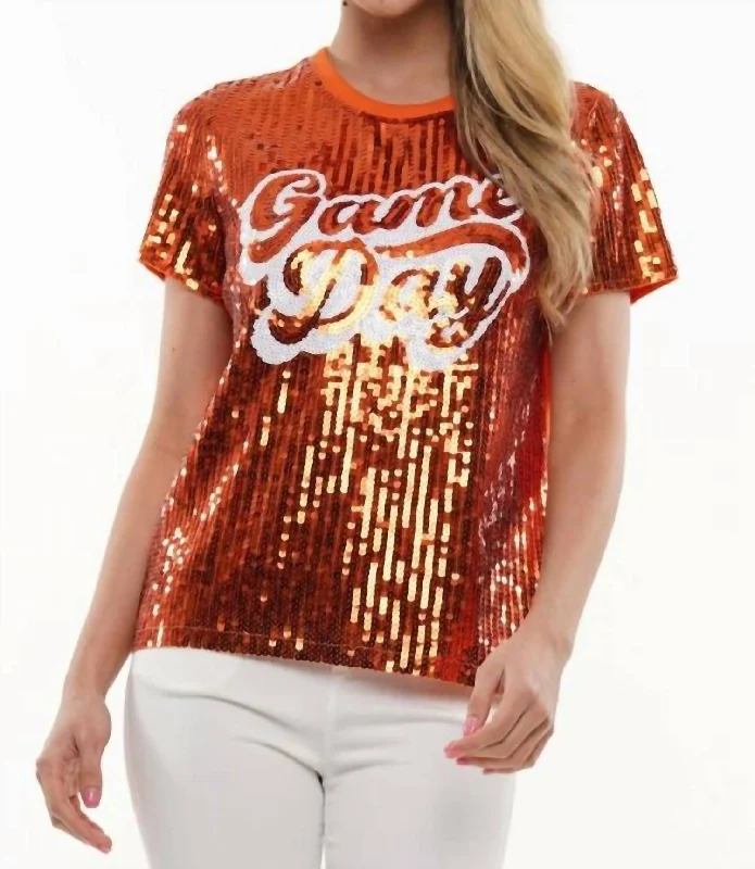 Game Day Sequin Tee In Orange/white