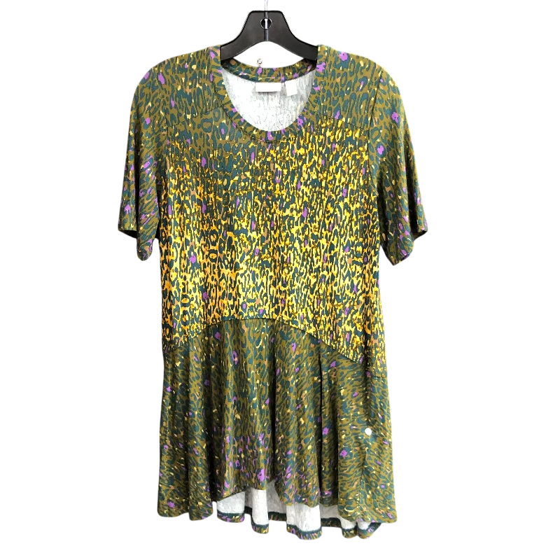 Top Short Sleeve By Logo In Green & Yellow, Size: S