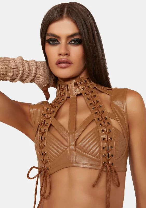 Rude Awakening Harness Bra Top - Brown