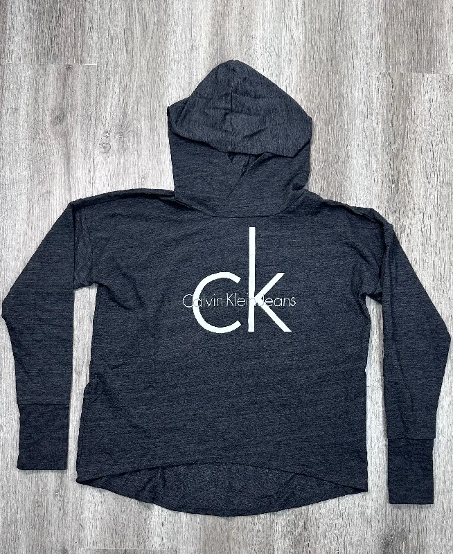 Sweatshirt Hoodie By Calvin Klein In Grey, Size: S