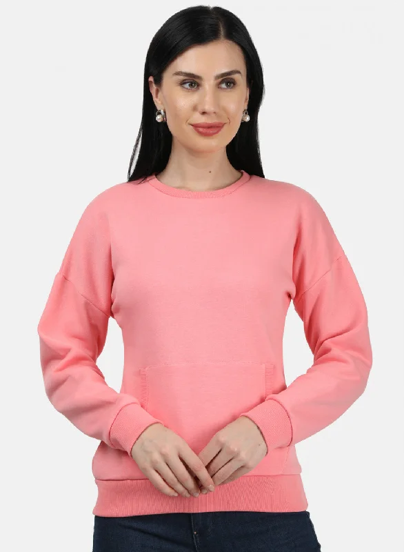 Women Peach Plain Sweatshirt