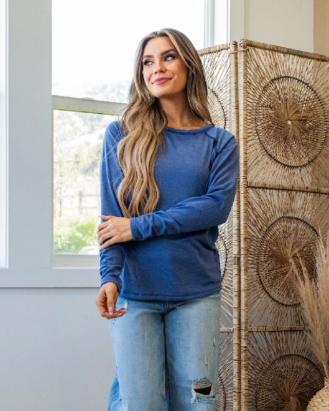 Little Too Late Long Sleeve Top - Light Navy