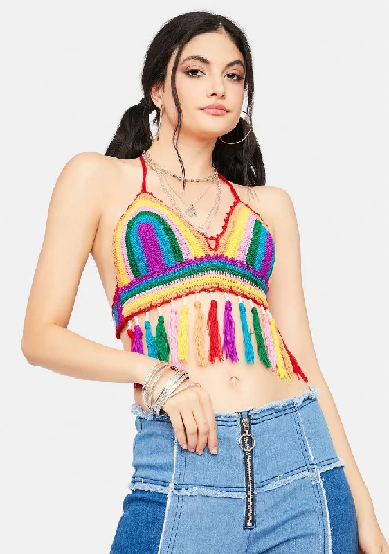 Hippie Bliss Crochet Fringe Bra Top