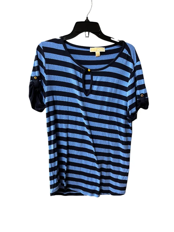 Top Short Sleeve Designer By Michael By Michael Kors In Striped Pattern, Size: L