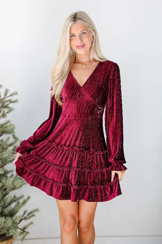 Heartful Romance Wine Velvet Mini Dress - DOORBUSTER