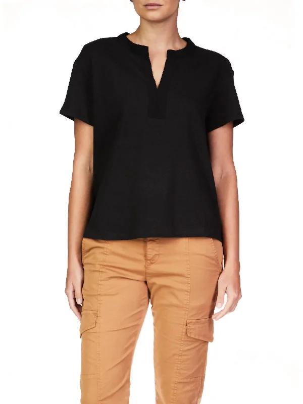 Easy Breezy Peasant Tee In Black