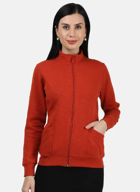 Women Orange Plain Sweatshirt