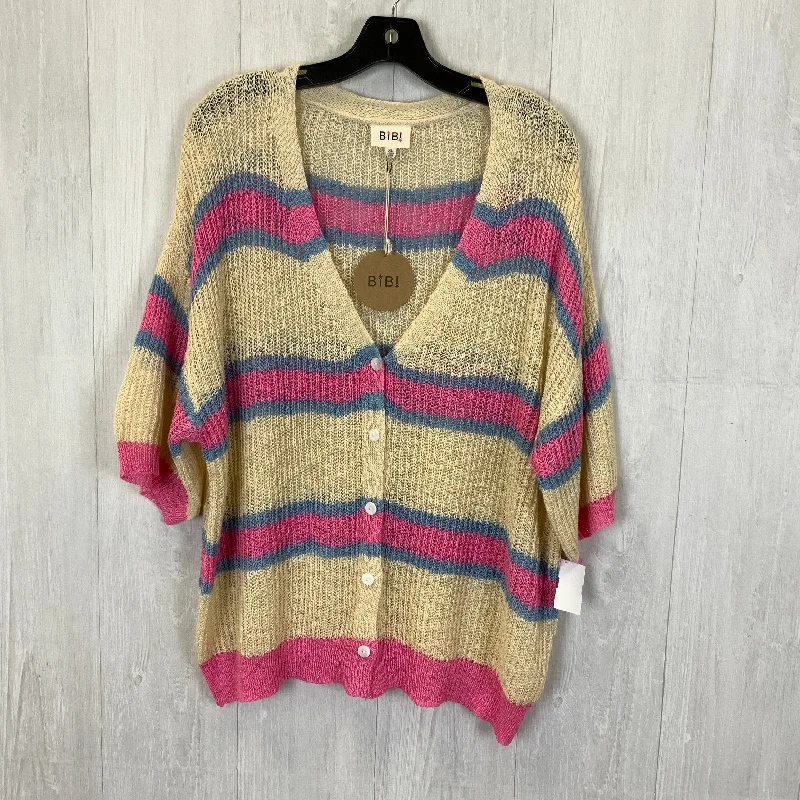 Sweater Cardigan By Bibi In Cream & Pink, Size: Xl