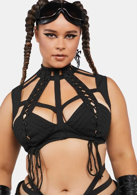 Plus Rude Awakening Harness Bra Top - Black