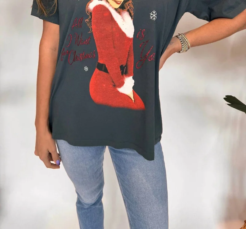 Mariah Carey All I Want For Christmas Merch Tee Top In Vintage Black