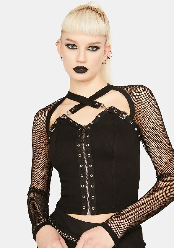 Studded Zipper Mesh Top