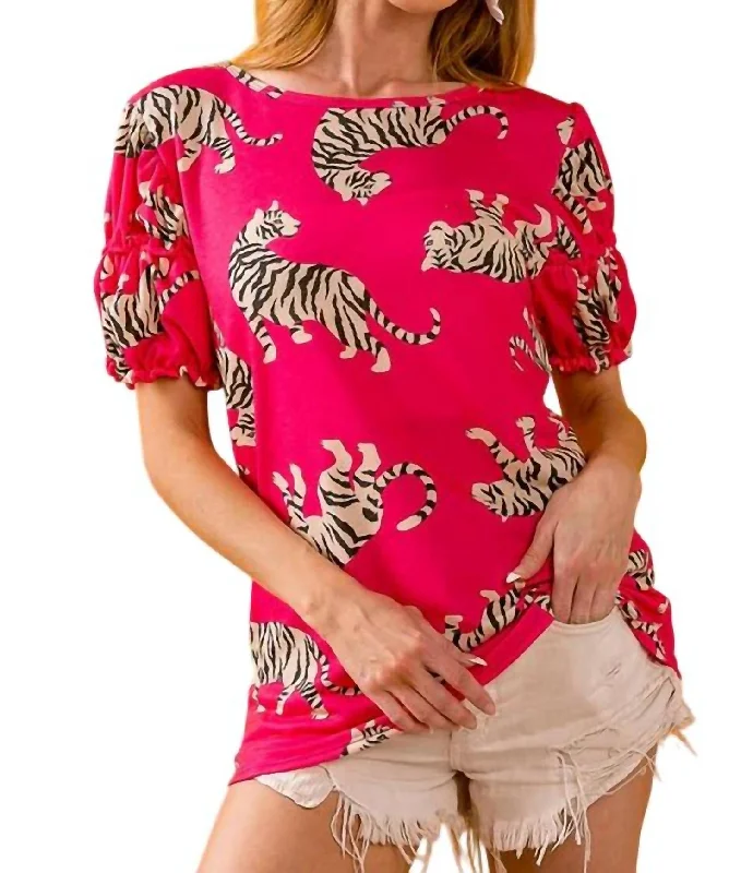 Vibrant Tiger Tee In Pink