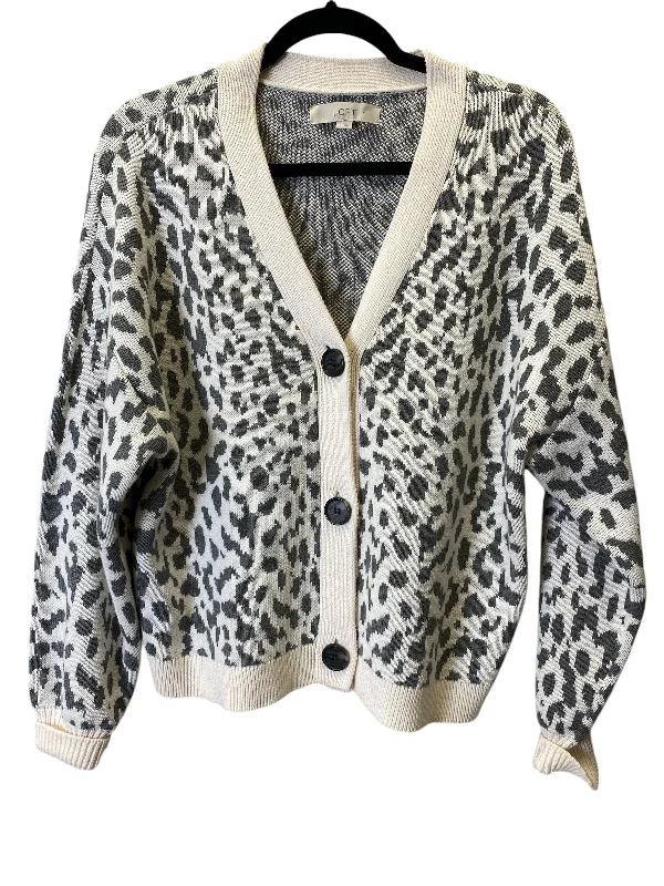 Sweater Cardigan By Loft In Animal Print, Size: L