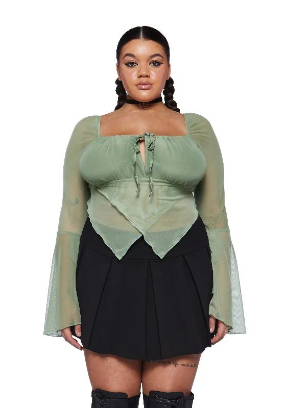 Plus Wild Attraction Mesh Top-Green