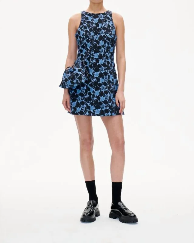 Tropical Island - Inspired Attire Albie Dress In Blue Floral Jaquard