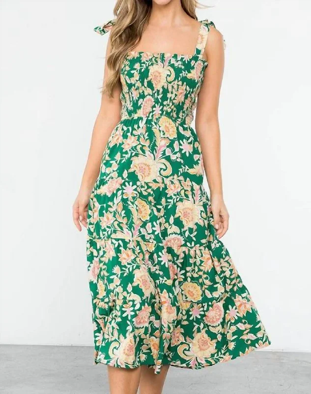 Essentials On Sale Talia Dress In Green Floral