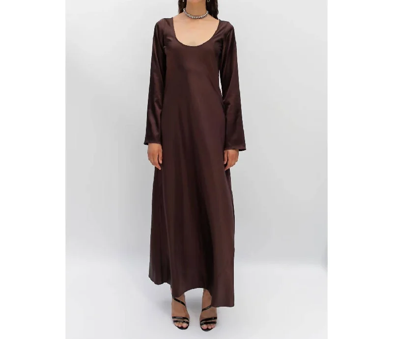 Seasonal Trends Silk Long Sleeve Lover Dress In Chocolate