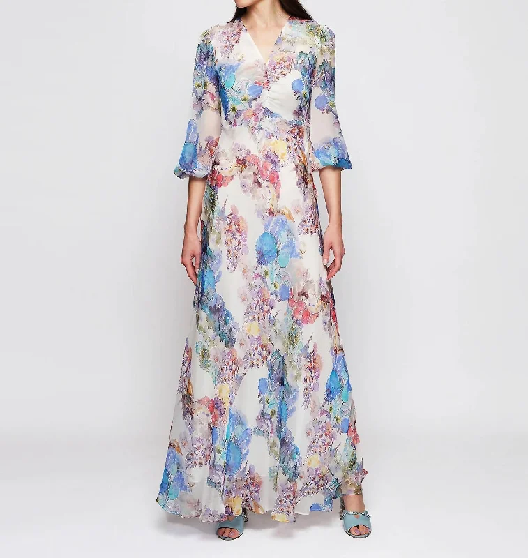 Don't Miss Out Print Chiffon Silk Dress In Multicolor Floral