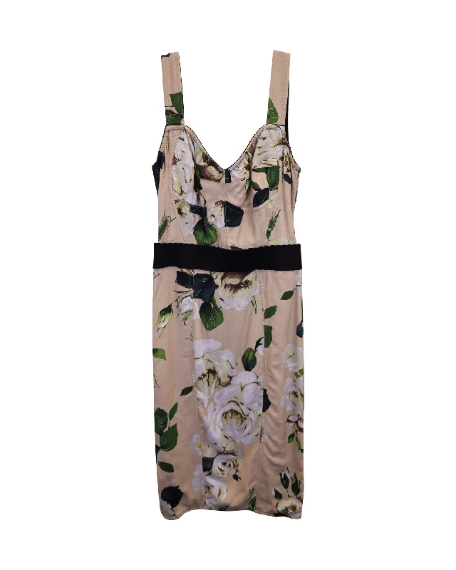 Best Boutiques Online Dolce & Gabbana Floral-Print Bustier Dress in Cream Cotton