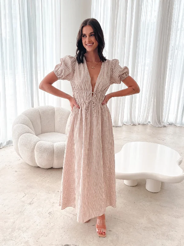 Summer Fashion Dianara Dress - Beige Gingham