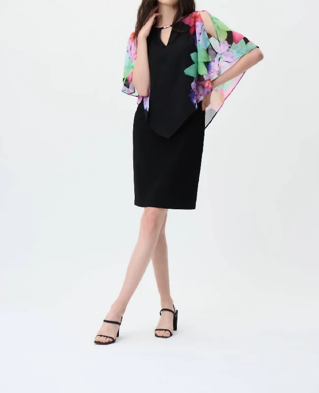 Elevated Style Floral Printed Sleeves Dress In Black/multi