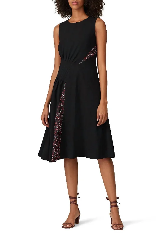 Women's Formal Apparel Floral Gathered Dress In Black