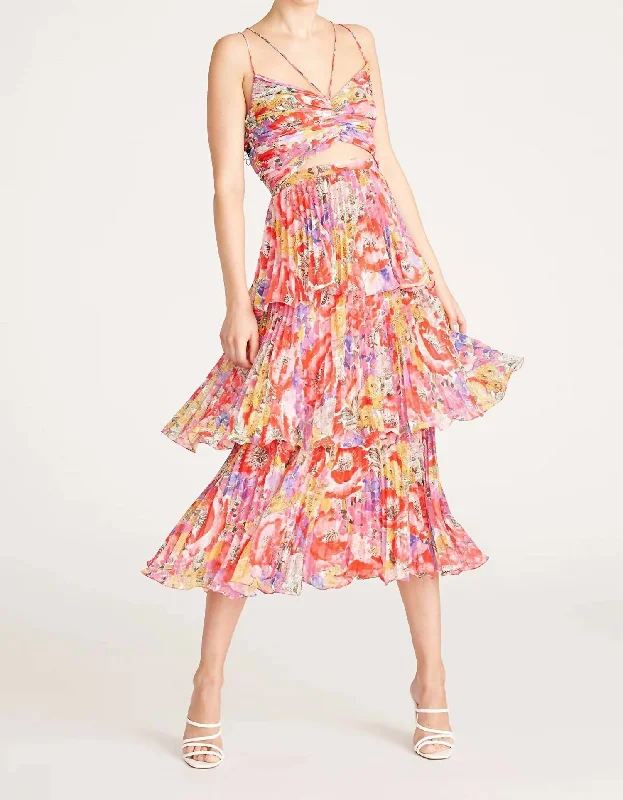 Weekend Special Luke Pleated Tier Dress In Poppy Field Pastel Floral