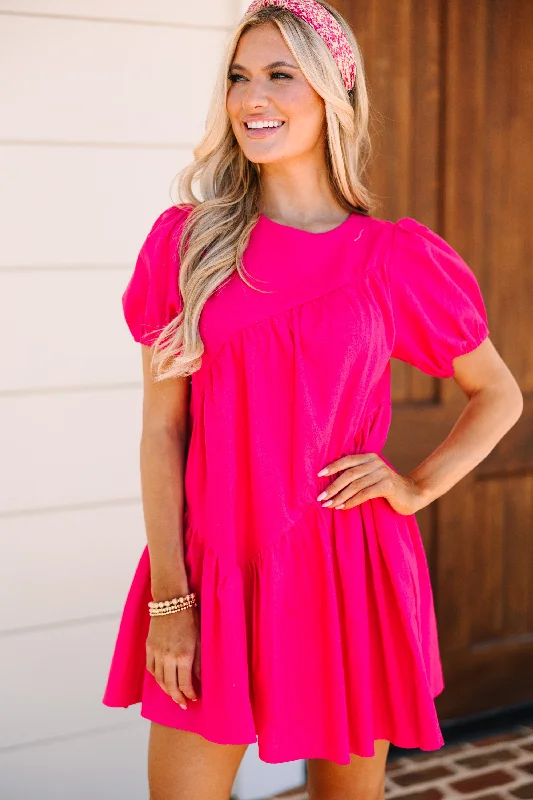 Shop Trendy And Timeless Outfits At Special Prices Top Of Your Game Hot Pink Asymmetrical Babydoll Dress