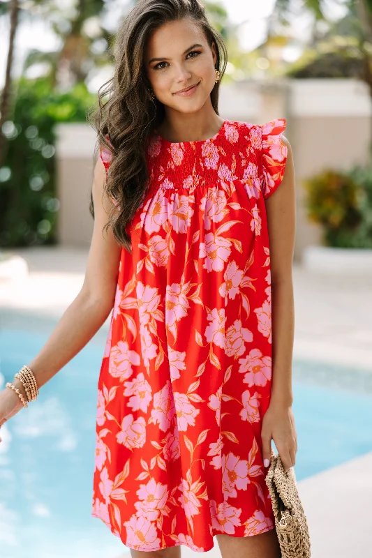 Special Promotions Available For A Short Time Longing For Love Scarlet Red Floral Ruffled Dress